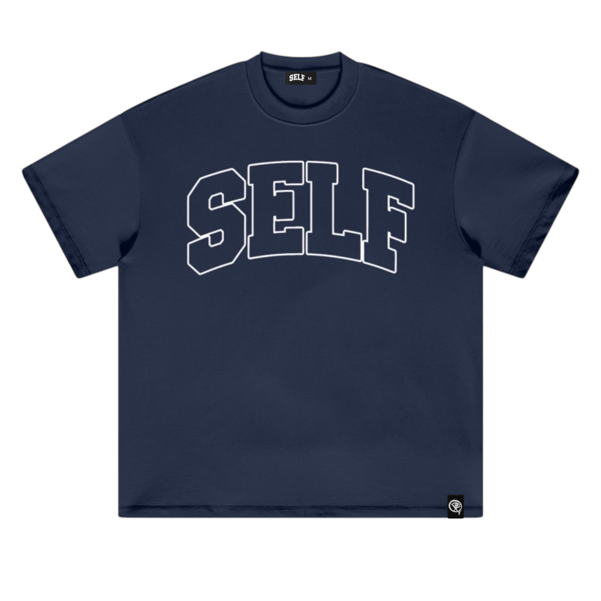 Collegiate Arched Tee (Navy Blue) (White Outline)