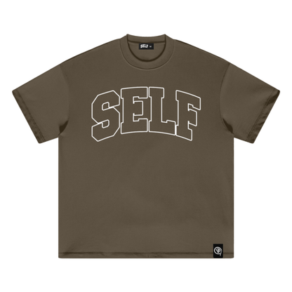 Collegiate Arched Tee (Brown) (White Outline Logo)