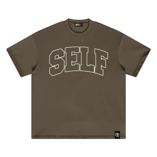 Collegiate Arched Tee (Brown) (White Outline Logo)