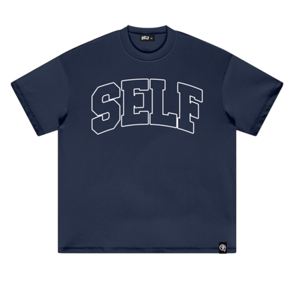 Collegiate Arched Tee (Navy Blue) (White Outline)