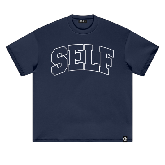 Collegiate Arched Tee (Navy Blue) (White Outline)