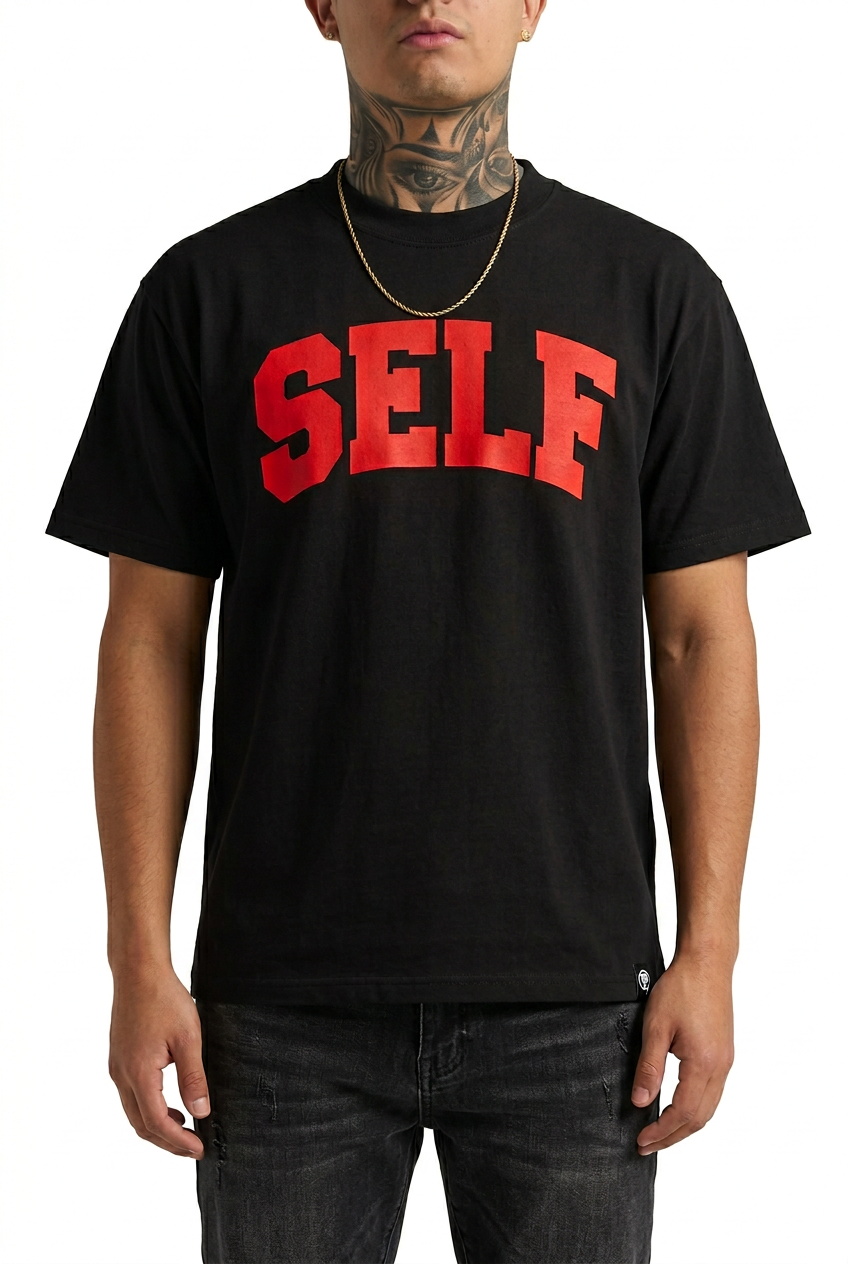 Collegiate Arched Tee (Black) (Solid Red Logo)