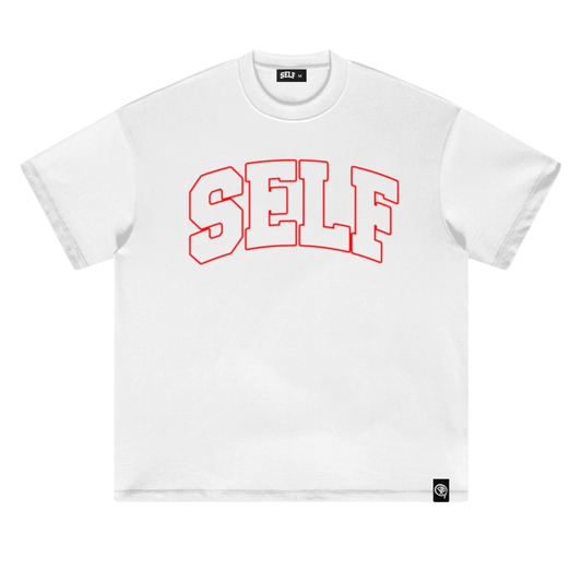 Collegiate Arched Tee (White) (Red Outlined Logo)