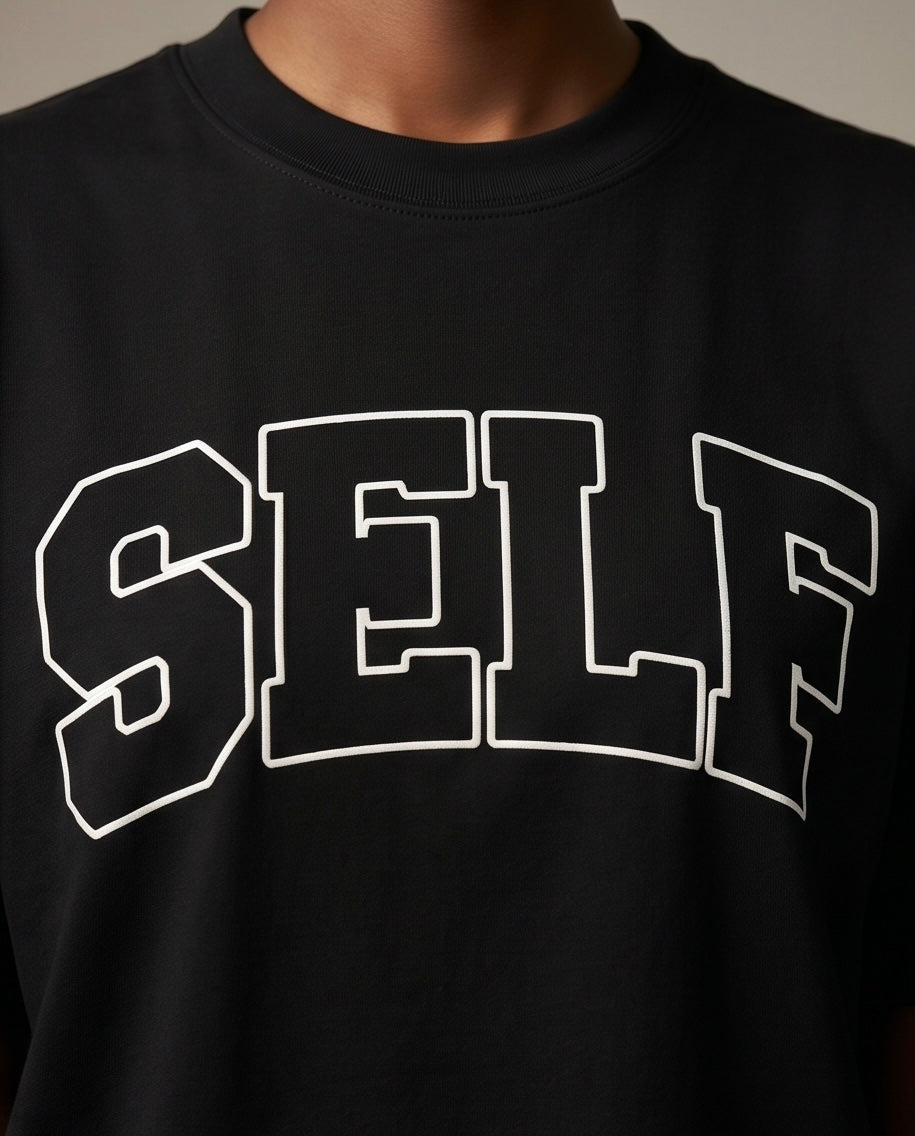Collegiate Arched Tee (Black) (White Outline)