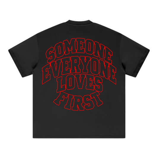 Collegiate Arched Tee (Black) (Red Outline)