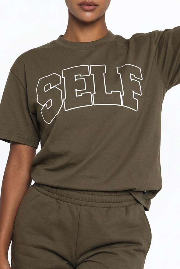 Collegiate Arched Tee (Brown) (White Outline Logo)