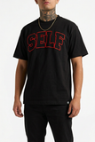 SELF Collegiate Graphic Tee - Black and Red Outline