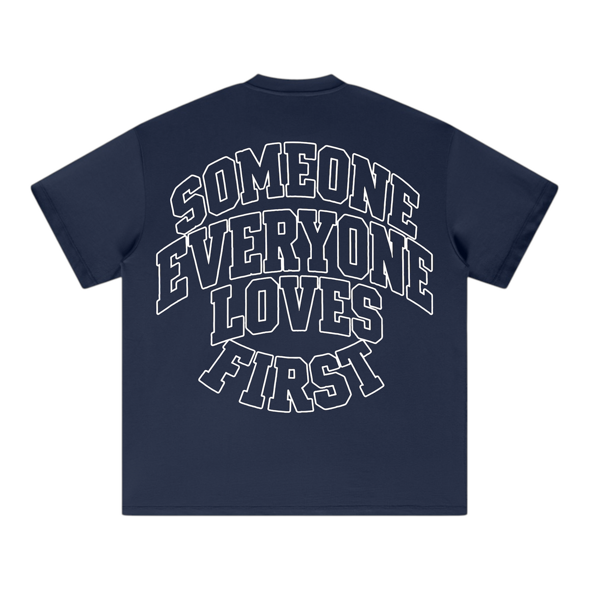 Collegiate Arched Tee (Navy Blue) (White Outline)