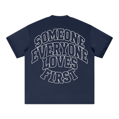 Collegiate Arched Tee (Navy Blue) (White Outline)