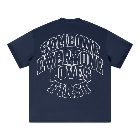 Collegiate Arched Tee (Navy Blue) (White Outline)