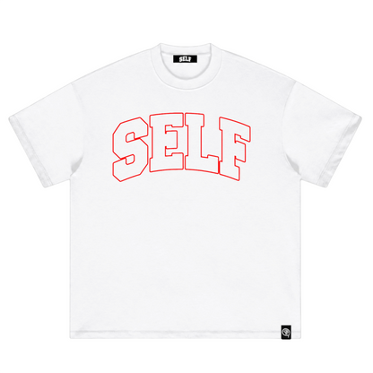 Collegiate Arched Tee (White) (Red Outlined Logo)