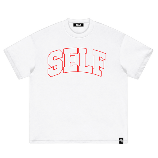 Collegiate Arched Tee (White) (Red Outlined Logo)