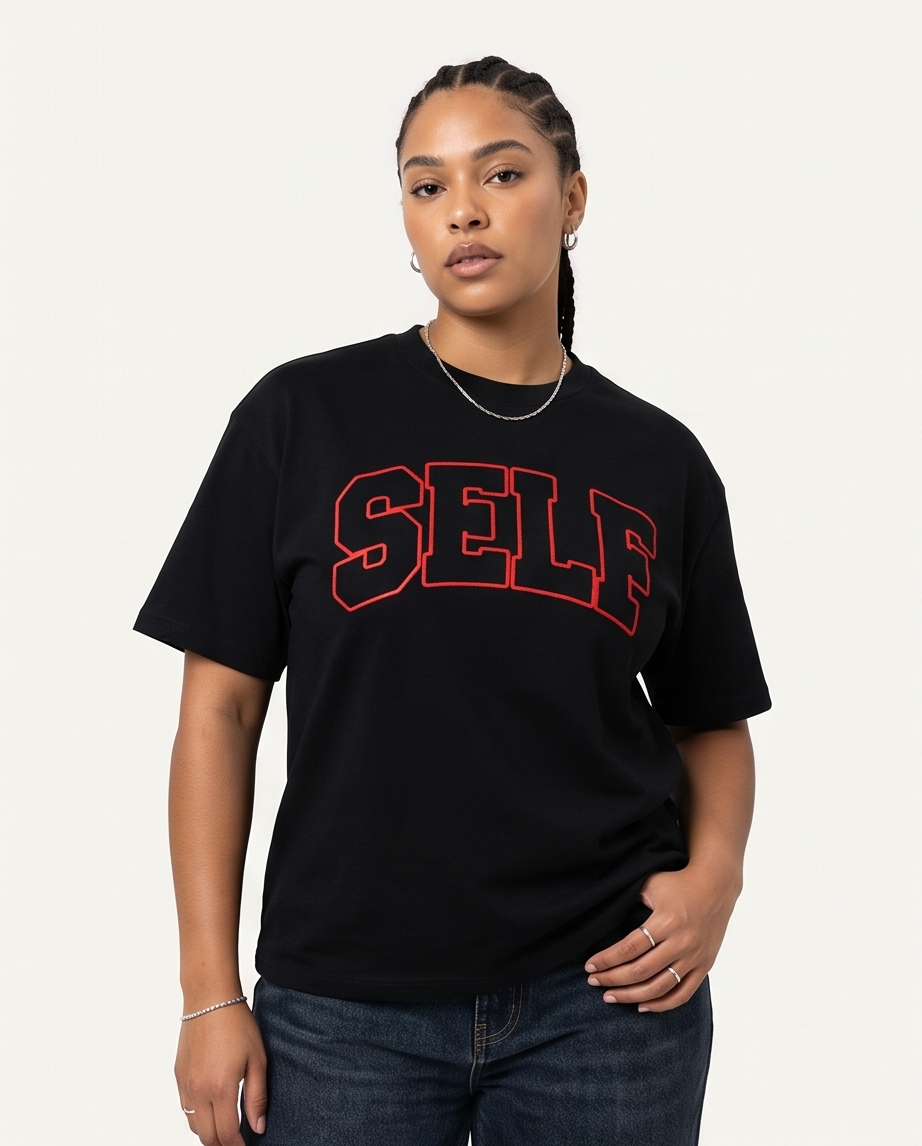 Collegiate Arched Tee (Black) (Red Outline)