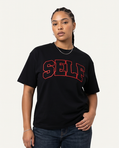 Collegiate Arched Tee (Black) (Red Outline)
