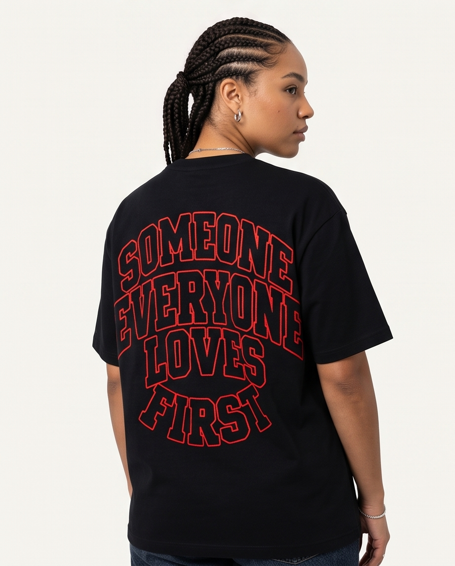 Collegiate Arched Tee (Black) (Red Outline)