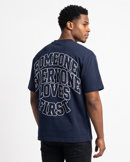 Collegiate Arched Tee (Navy Blue) (White Outline)