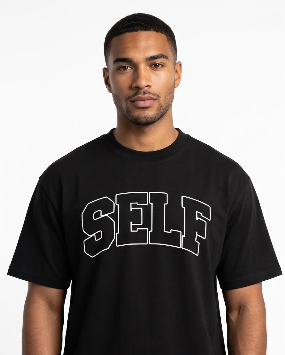Collegiate Arched Tee (Black) (White Outline)
