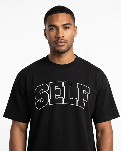 Collegiate Arched Tee (Black) (White Outline)