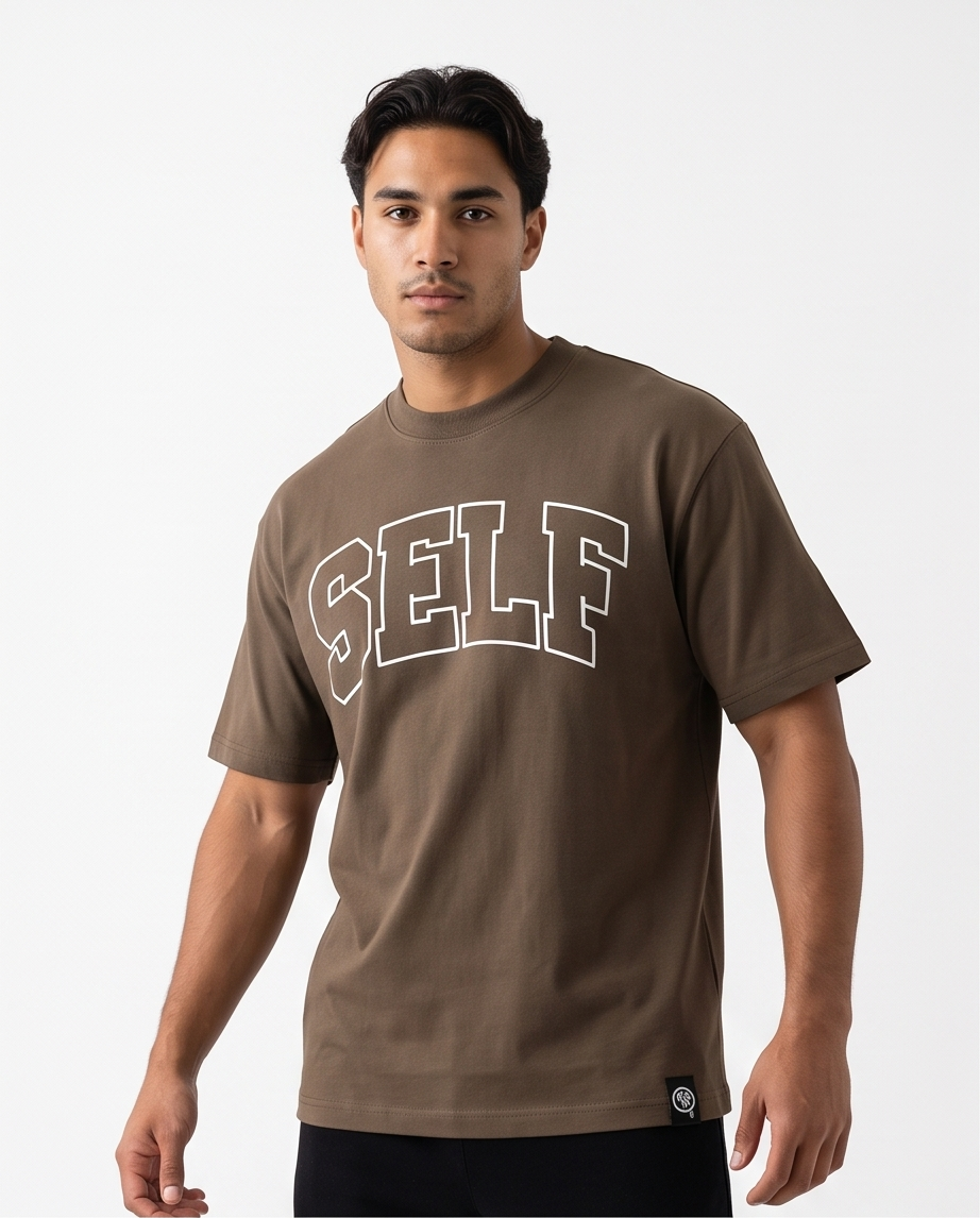Collegiate Arched Tee (Brown) (White Outline Logo)