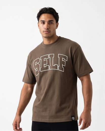 Collegiate Arched Tee (Brown) (White Outline Logo)